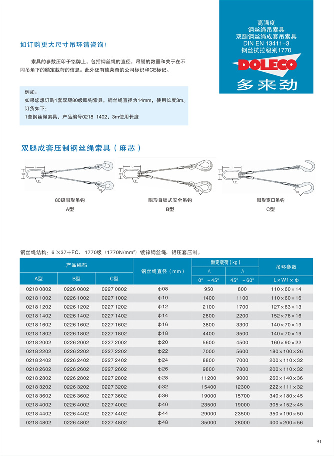 双腿钢丝绳成套吊索具